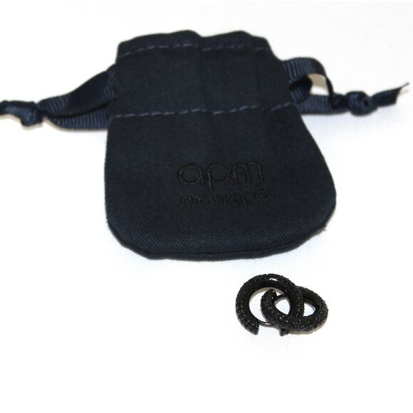 APM Monaco Black Rhinestone Pave Huggie Mini Hoop Earrings - Picture 1 of 6